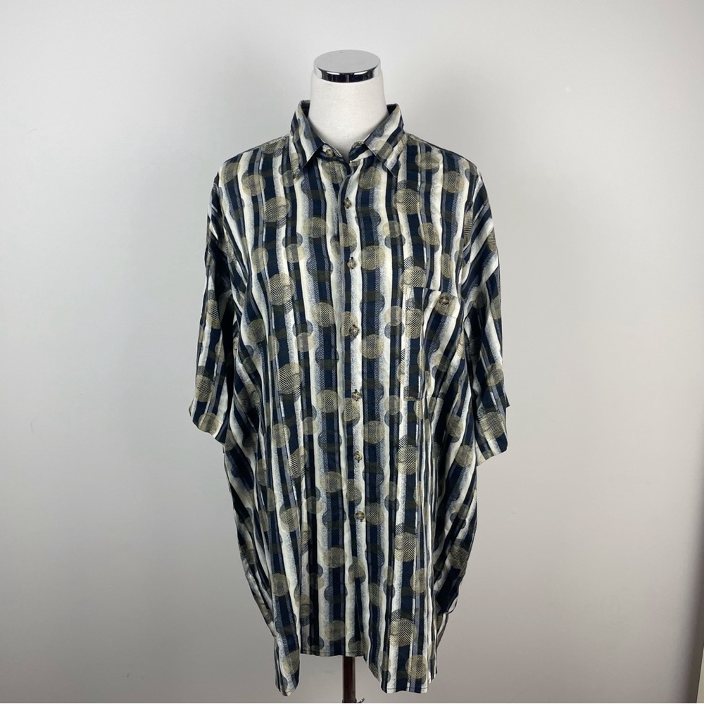 Natural Issue Vintage Men's Shirt Black White Circles Geometric Button Down Top